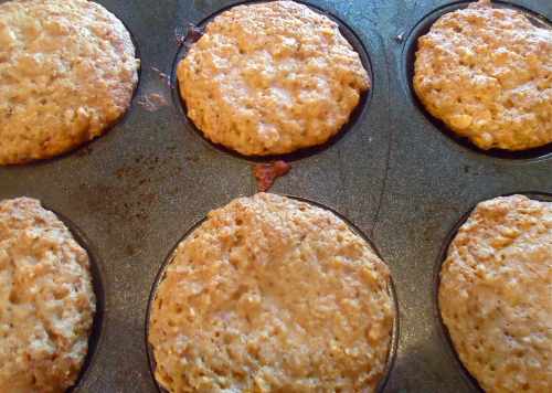 Here they are, hot from the oven. This recipe will make about 8 or 9 regular sized muffins.