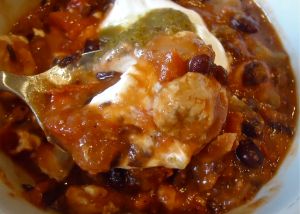 Here's my own bowl - with a dollop of sour cream and a spoonful of smoked pepper sauce. Yum!