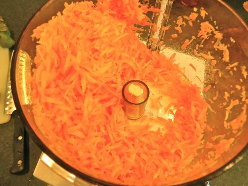 Shred the carrots - I use my Cuisinart which makes quick work of it.