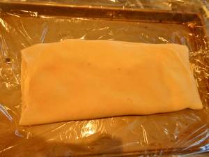 Here it is after it's rest in the frig. Roll it out again to a large rectangle....