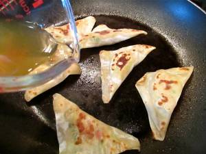 Brown the pot stickers in batches. 