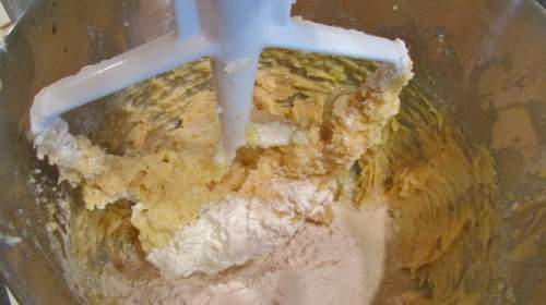 Then add the flour mixture to the butter/sugar/egg mixture. It makes a thick dough. 