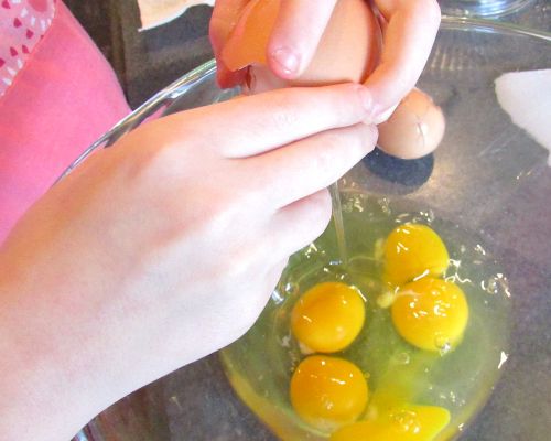 Girly Girl helped me with this recipe - she's a master at cracking eggs now.