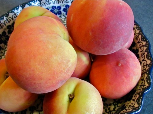 Lovely, fragrant SC peaches. Our abundant rain has made the peaches larger than normal and I found them very flavorful nonetheless.