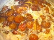 After 3 hours, the figs have turned a darker color. You can ladle off any foam if you want or leave it.